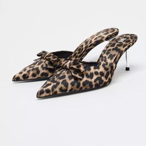 Zara animal print bow high heels mules